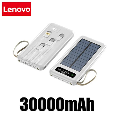 Lenovo Solar Power Bank 50000mAh Large Capacity Mobile Power Fast Charging Battery Dual USB 4 Cables For iPhone Samsung