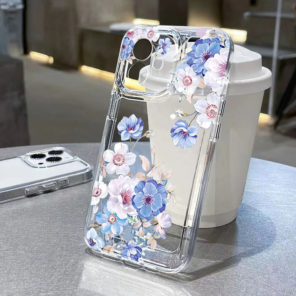 Clear Phone Case For Samsung S26 S25 Ultra S24 S23 S22 S21 A57 A37 A17 A07 A56 5G A36 A26 A16 A55 A54 A53 Pink Flower Soft Cover