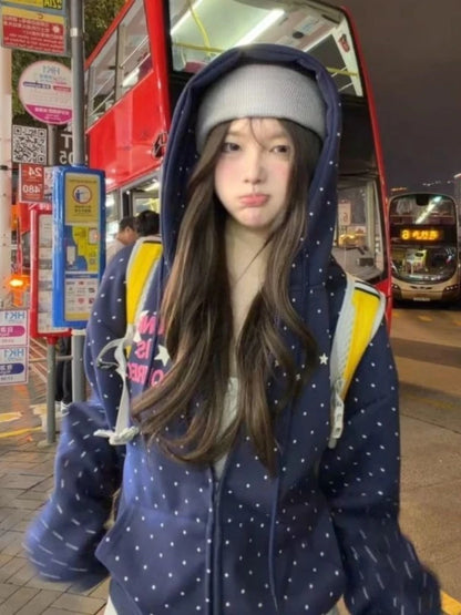 American Style Polka Dot Star Sweatshirts New Spring Fashion Letter Print Hooded Women Y2k Sweet Loose Casual Jacket 2026 New