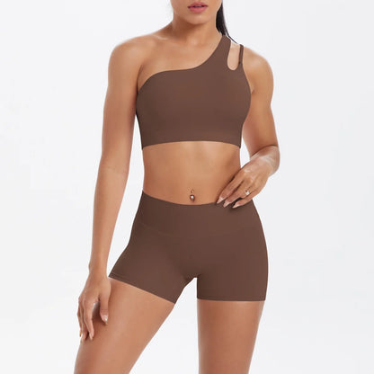 JUREN Yoga Clothes Set 2 Piece Gym Sports Shorts Set Women Tracksuit High Waist Shorts Fitness Suit Running Bra Workout Outfits