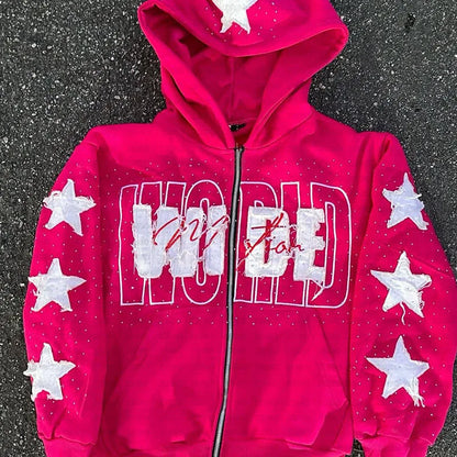 26-year-old spring warm cardigan with hood, casual loose street style hoodie, personalized fashion sportswear