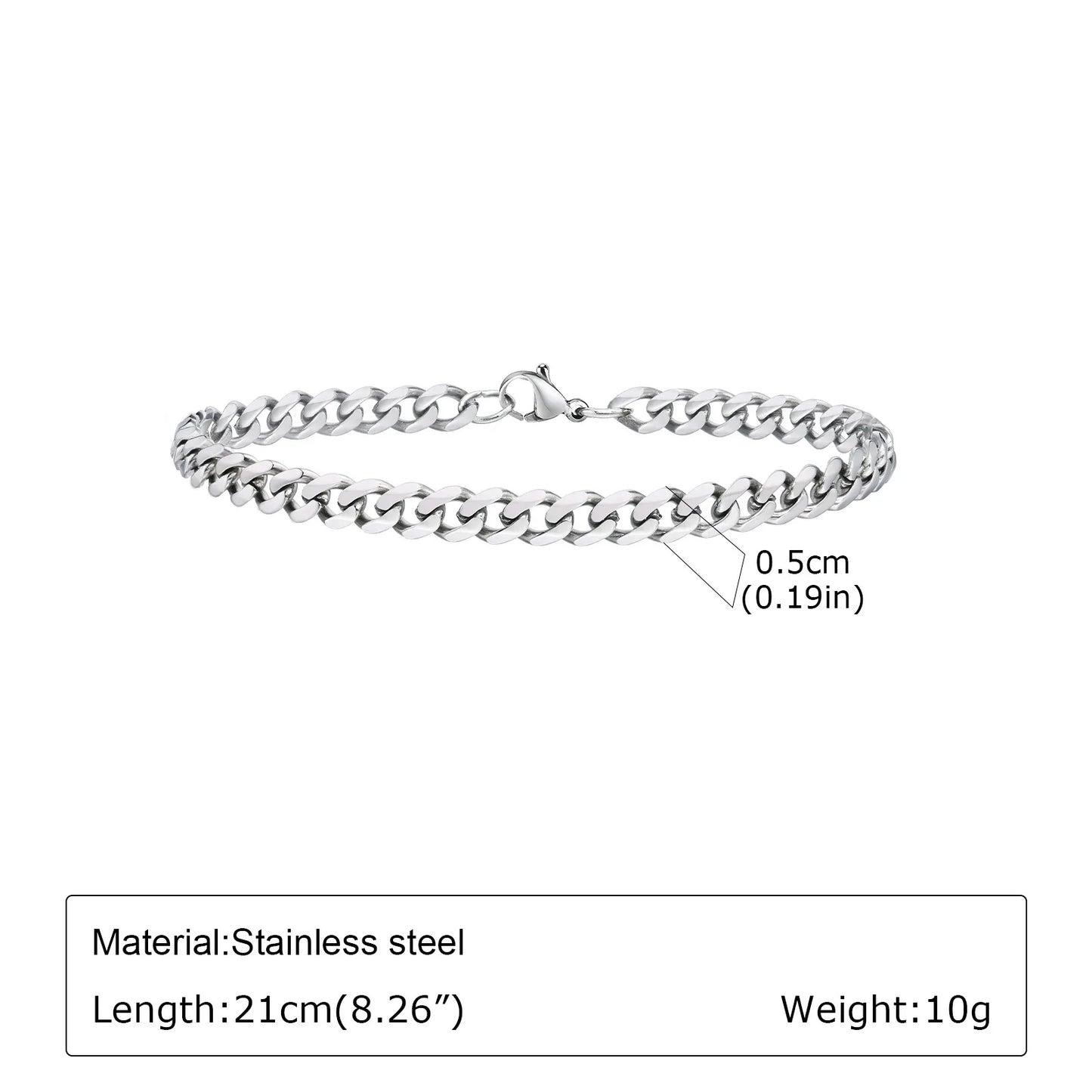 Punk Silver Color Men's Chain Bracelets,Hiphop Stainless Steel Braided Link Wristband,Classic Metal Jewelry Gift for Him Dad