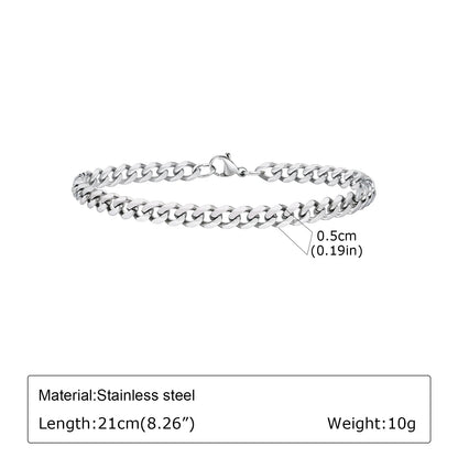 Punk Silver Color Men's Chain Bracelets,Hiphop Stainless Steel Braided Link Wristband,Classic Metal Jewelry Gift for Him Dad