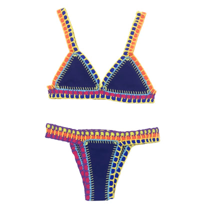 Handmade Crochet Bikini - Women's Two Piece Swimwear, Elastic Triangle Top & Low-Rise Bottoms