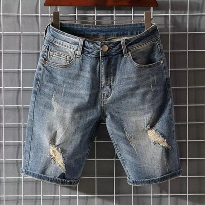 Summer Thin 2025 Denim Short Pants Men's Ruffian Handsome Straight Korean Trendy Brand Embroidered High-end Work Denim Shorts
