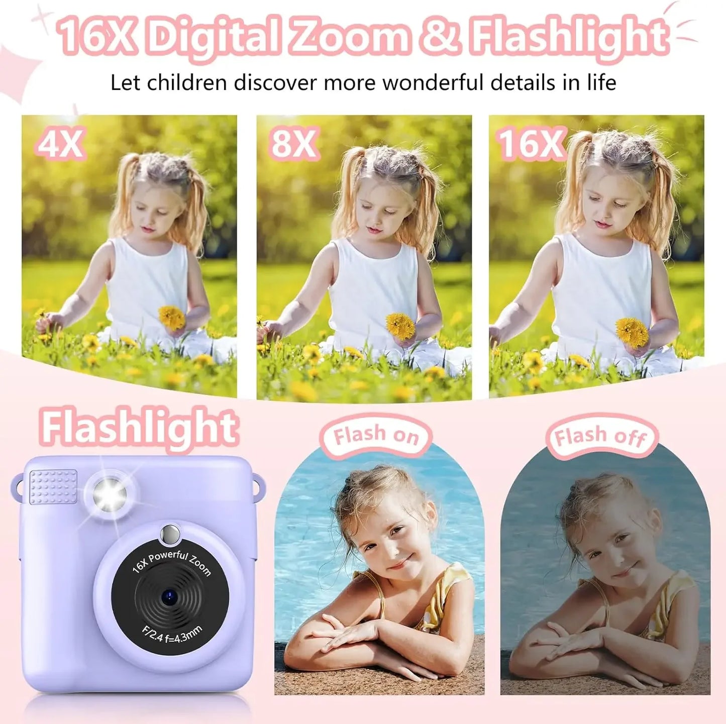 Instant Print Camera - Kids Digital Camera with 1080P HD Video, Waterproof & Shockproof Toy