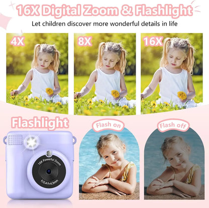 Instant Print Camera - Kids Digital Camera with 1080P HD Video, Waterproof & Shockproof Toy
