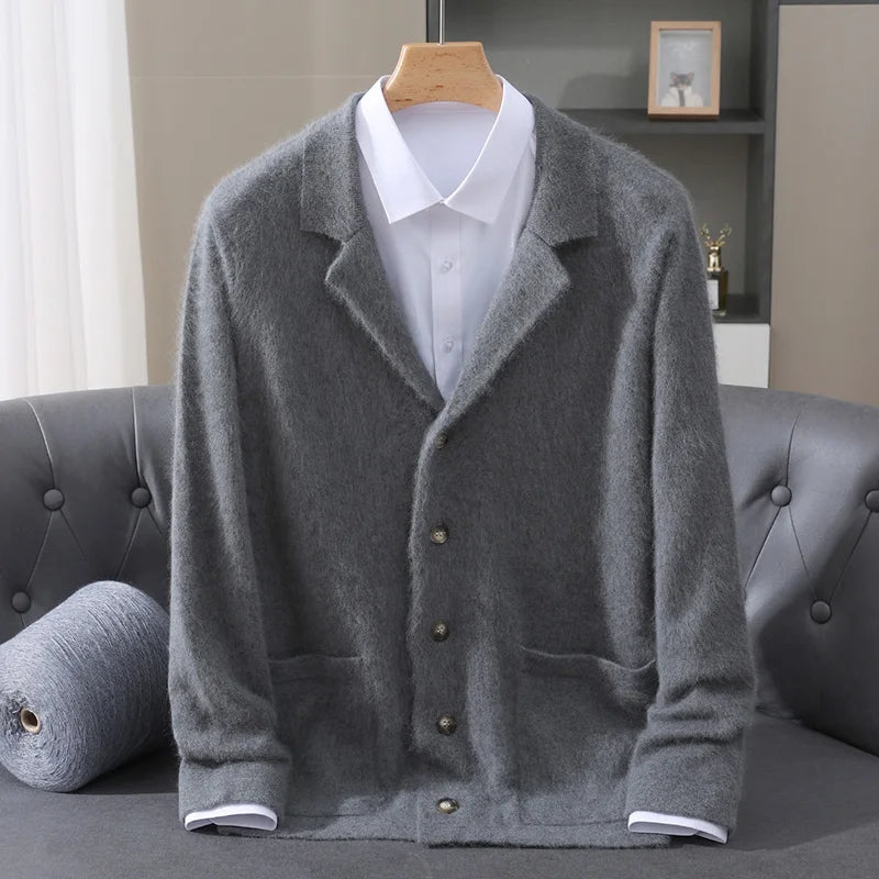 New Mink Wool Cardigan Men's Padded Sweater Coat Business Casual Knitted Cashmere Sweater Coat