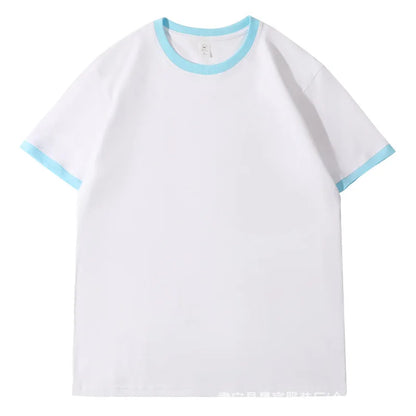 210G Heavy Cotton Men's T-shirt Edge-bumping O-Neck Short-sleeved Man T shirt Contrasting Color Splicing Men T-shirt Tops Tees