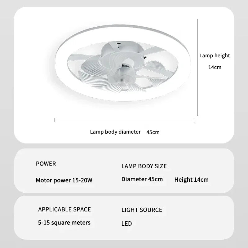 6-Speed Enclosed Circular Fan Light with Remote Control, Bedroom Fan Light, Living Room Bedroom Dining Room Ceiling Light