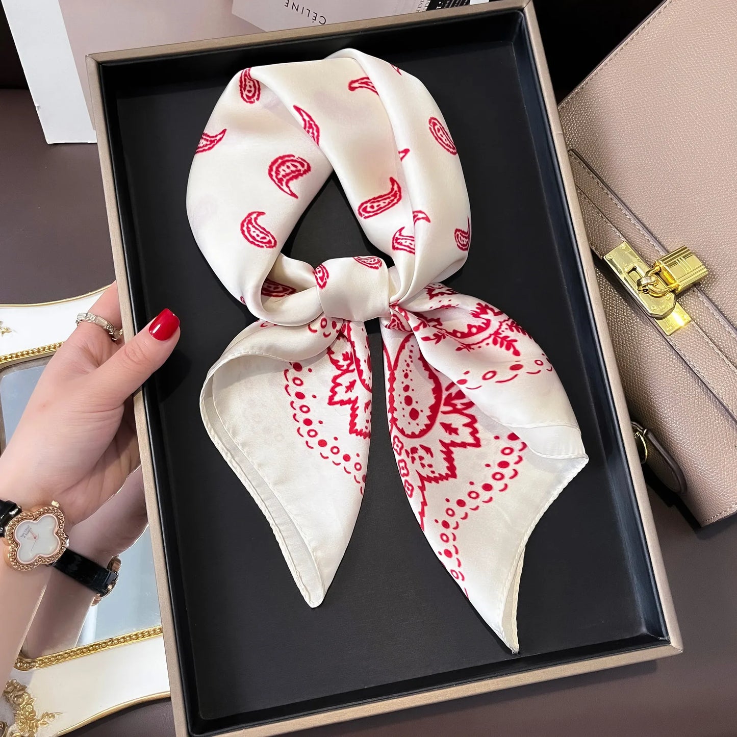 Luxury Silk Square Scarf - Womens Satin Neckerchief  Hair Wrap 2023