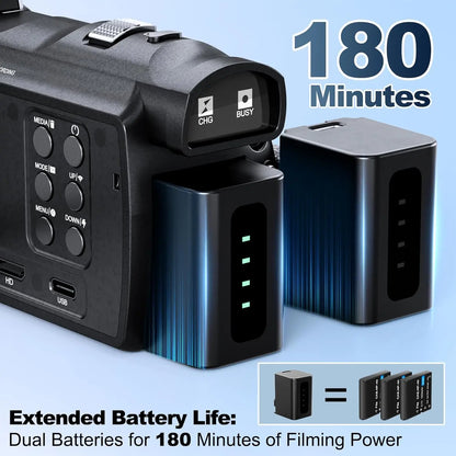 4K HD Camcorder - 48MP Digital Zoom Camera With WiFi & App Control, Long Battery Life