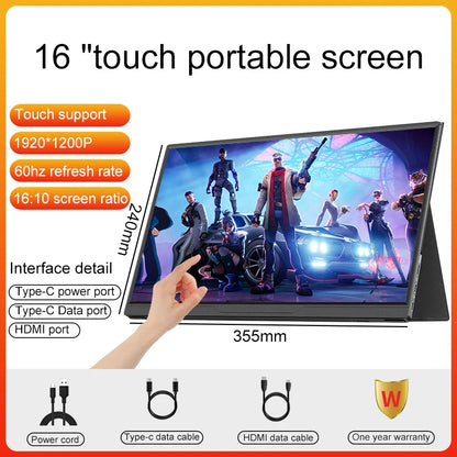 16inch Portable Monitor - USB C Portable Display | IPS Panel Slim Travel Monitor