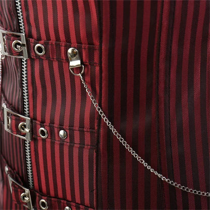 Sexy Women Gothic Corset & Bustier Striped Zip Buckled Steampunk Overbust Corselet Top Vest Punk Rock Style Clothes