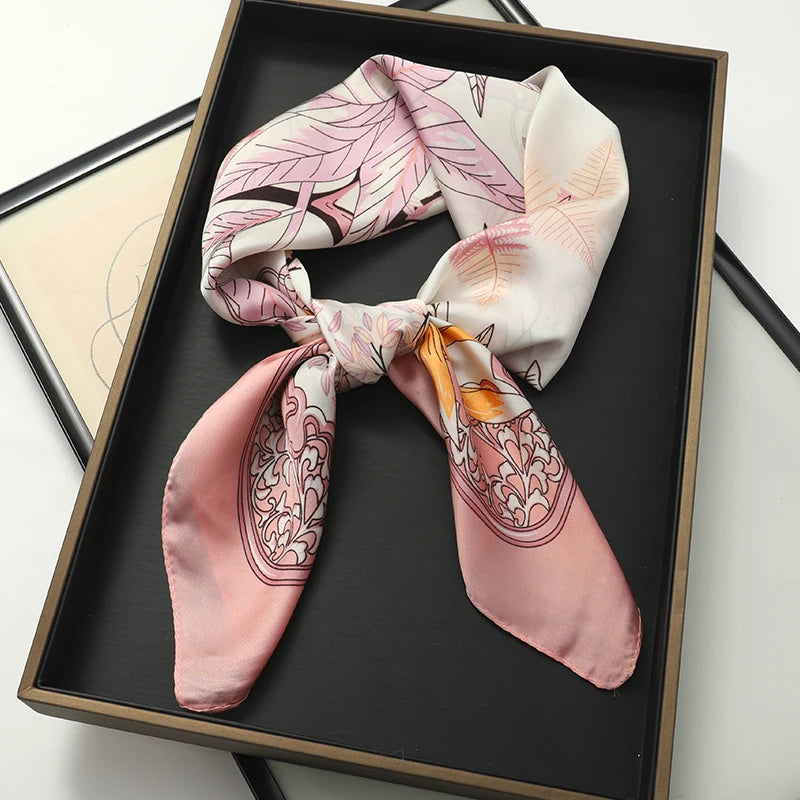 Luxury Silk Cat Print Scarf - Womens Neck Hair Tie Bandana Foulard 70cm