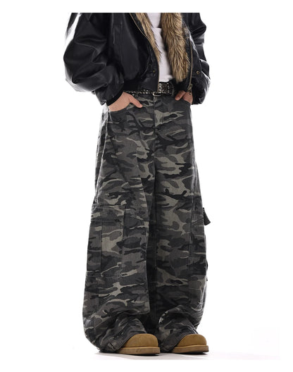 Camo Men's Baggy Jeans American Style Y2K Denim Pants Wide Leg Office-to-Street Trousers Outdoor Streetwear Hip-Hop Pants