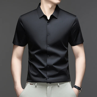 Mens Summer Business Short Sleeved Shirt Seamless Construction High Stretch Easy Care for AllDay Comfort