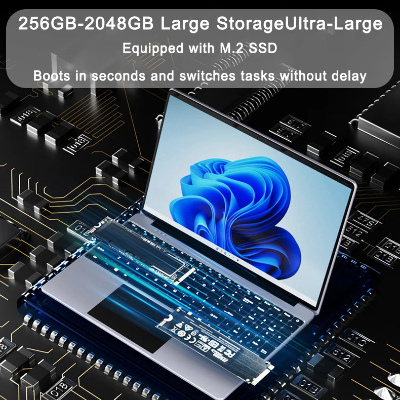 15.6 Inch Portable Laptop - Intel 6500Y Slim Gaming Notebook with 32GB RAM, 2TB SSD, Windows 11