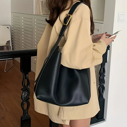 Women's Tote Bag - Minimalist Faux Leather Shoulder Handbag with Zipper Closure
