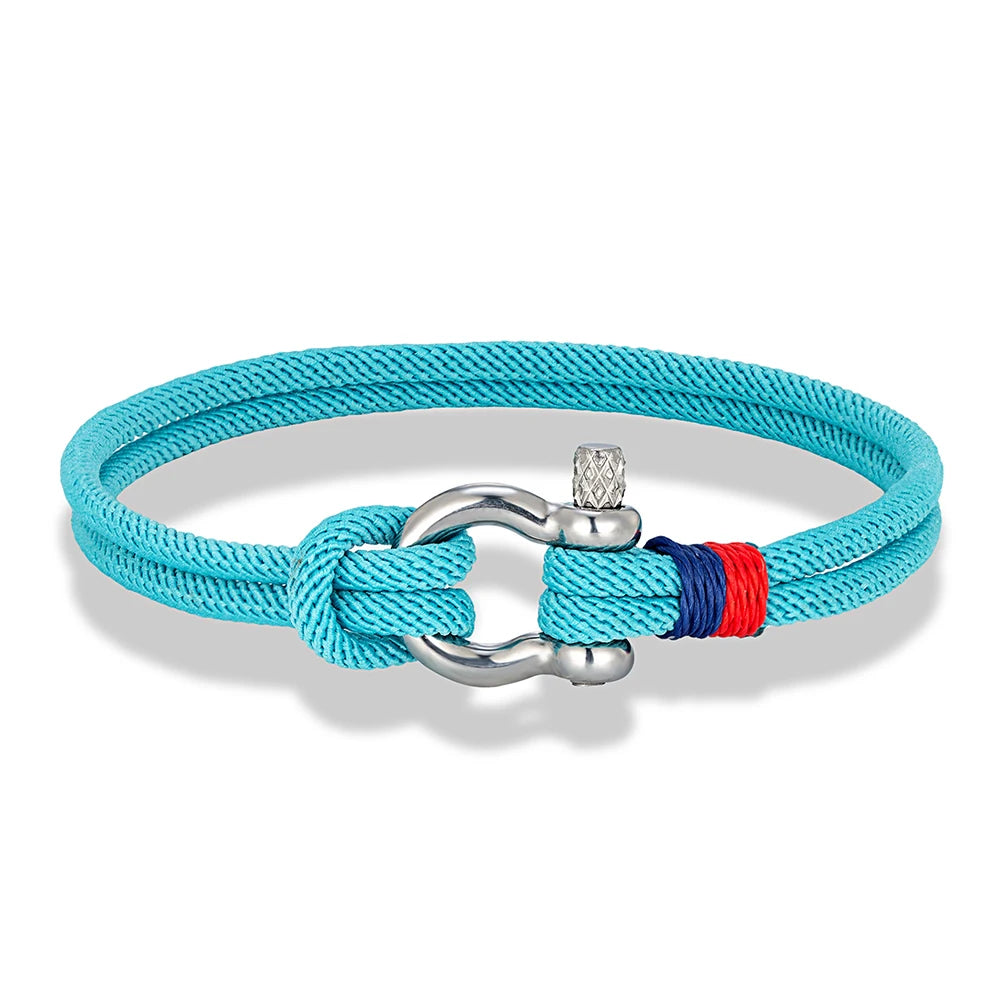 MKENDN Navy Blue Braided Rope Bracelet Stainless Steel Mini Horseshoe Shackle with Screws Bracelets for Men Women Couple Jewelry