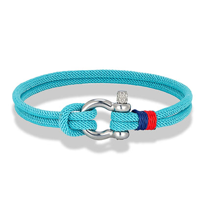 MKENDN Navy Blue Braided Rope Bracelet Stainless Steel Mini Horseshoe Shackle with Screws Bracelets for Men Women Couple Jewelry