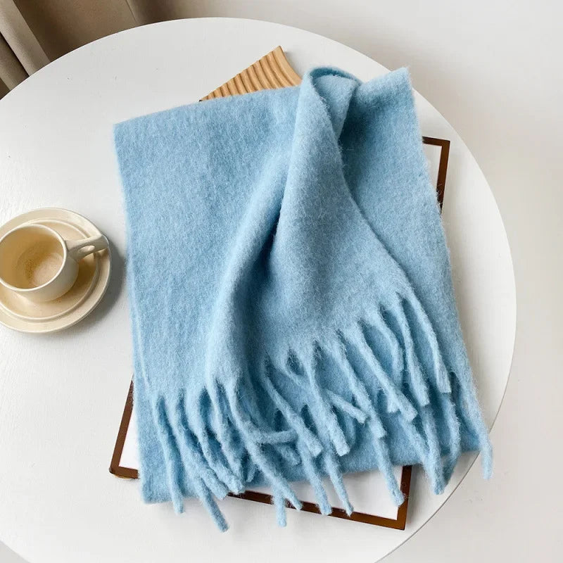 Wool Blend Scarf - Winter Thermal Scarf Women & Men | Soft Mohair Shawl, Keep Warm Muffler