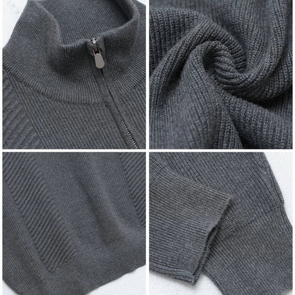 Men's Semi-Zip Knit Sweater - White (Gray/Black)  Winter Weight Fabric Fashionable Semi-High Neck Daily Wear