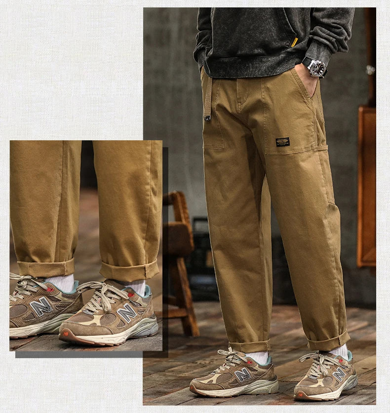 HIQOR Men's Loose Profile Pants American Vintage Trousers For Men High Waist Army Green Men's Casual Pants Cargo Trousers Male