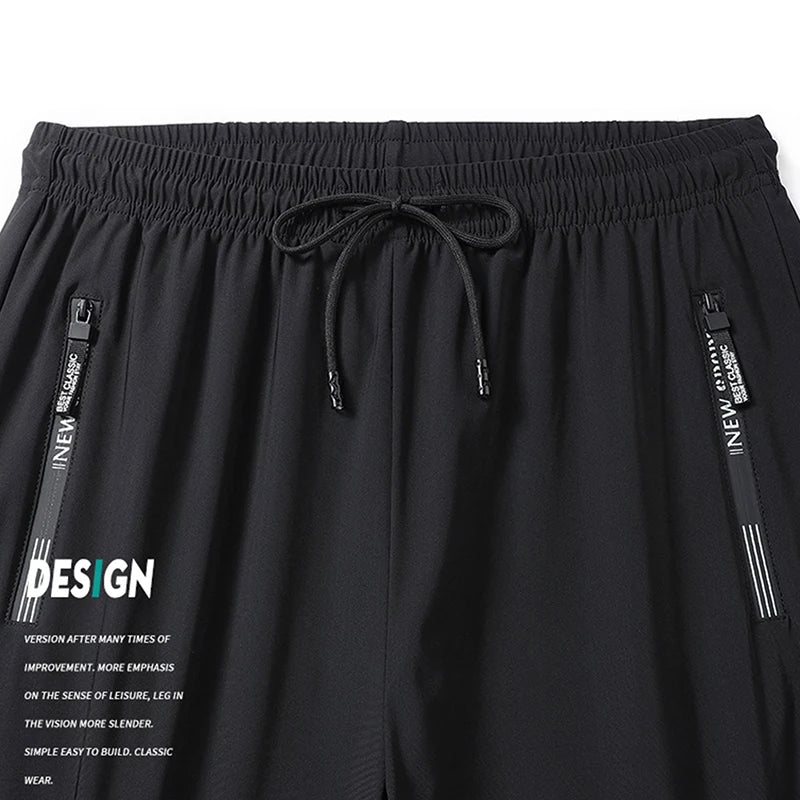 Men's Athletic Stretchy Ice Silk Quick Dry Pants Zipper Pockets Lightweight Sweatpants Outdoor Hiking Breathable Running Workout