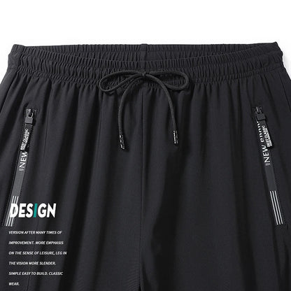 Men's Athletic Stretchy Ice Silk Quick Dry Pants Zipper Pockets Lightweight Sweatpants Outdoor Hiking Breathable Running Workout