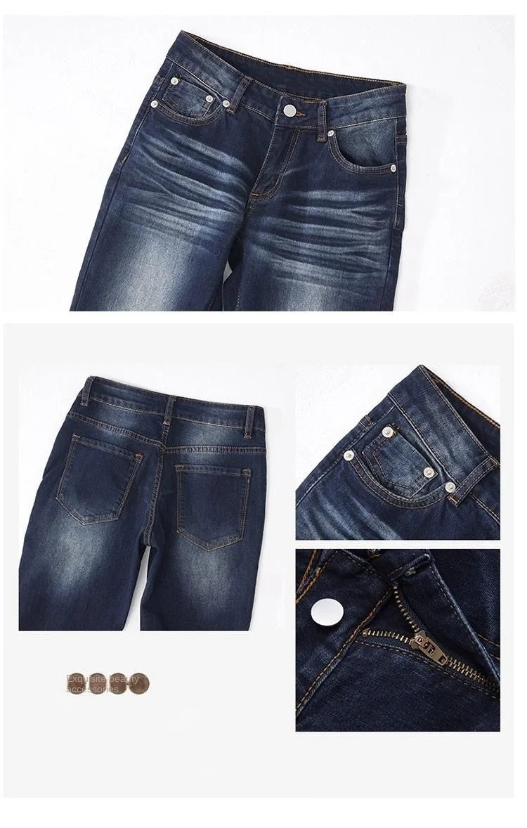 Y2K Slim Fit High Waist Casual Womens Jeans Retro Denim Pants Low Rise Flared Trousers Long Bootcut Drag Autumn for Women