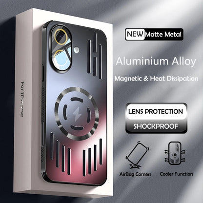 Luxury Metal Heat Dissipation Magnetic Wireless Charging Cover For iPhone 17 Air 16 15 Pro Max Plus 16E 17Pro Protective Case