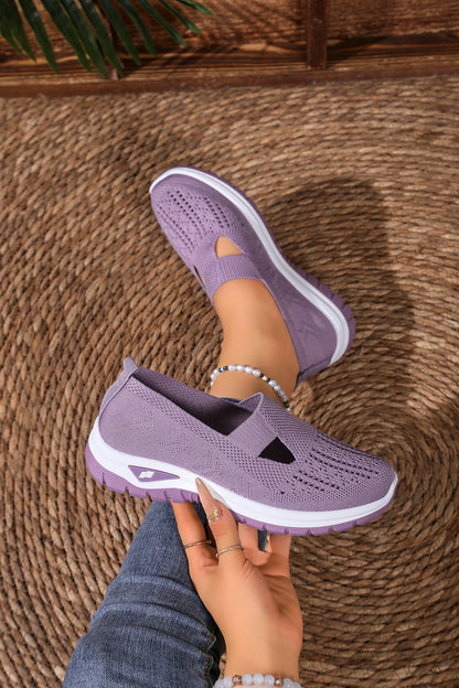 Women's casual sports shoes, solid color breathable sports soft-soled lightweight walking shoes, low-top knitted casual shoes