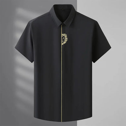 Upto 10XL Size Short Sleeve Embroidered Shirt Men's Casual Loose Oversized Black and White Short Sleeve Shirt Summer