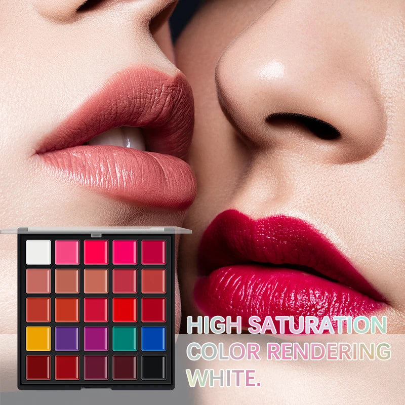 25-Color Matte Lip Palette – Highly Pigmented, Smooth & Blendable, 2-in-1 for Lips & Cheeks, Compact Makeup Palette, Long-Wear