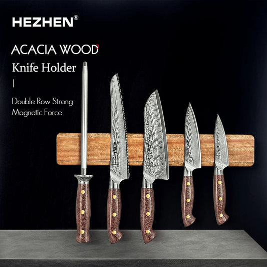 Magnetic Knife Holder – Walnut Wood Wall Knife Rack (No Knives)