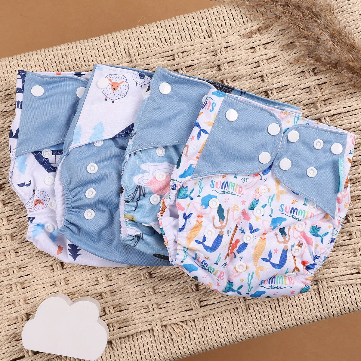Eco Friendly Cloth Diaper - HappyFlute 4Pcs Reusable Baby Diaper Set Waterproof Pocket Design