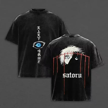 Jujutsu Kaisen T Shirt Men Women Tshirt Gojo Satoru Washed Cotton T-shirt Clothing Summer Short Sleeve Oversized Tees Streetwear