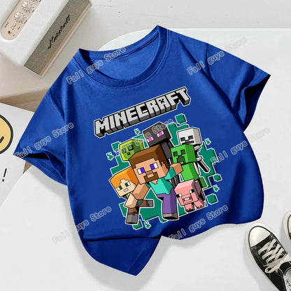 Miner Crafting Pixel Series Child T-Shirt Summer Kids Short Sleeve Tops Hot Game Boys Girls Clothing Cartoon Print Birthday Gift