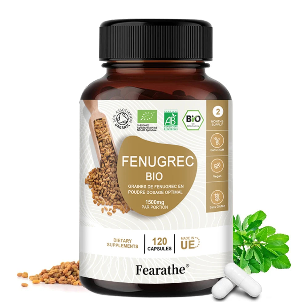 Organic Fenugreek Capsules with Vitamins & Calcium - 100% Vegan Fenugreek Powder Supplement for Women and Men
