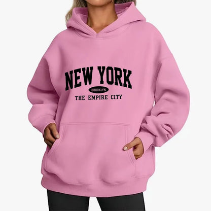 Women NEW YORK Brooklyn Letter Print Hoodie Oversized Loose Hooded Sweatshirt The Empire City Casual Streetwear Men Pullover Top