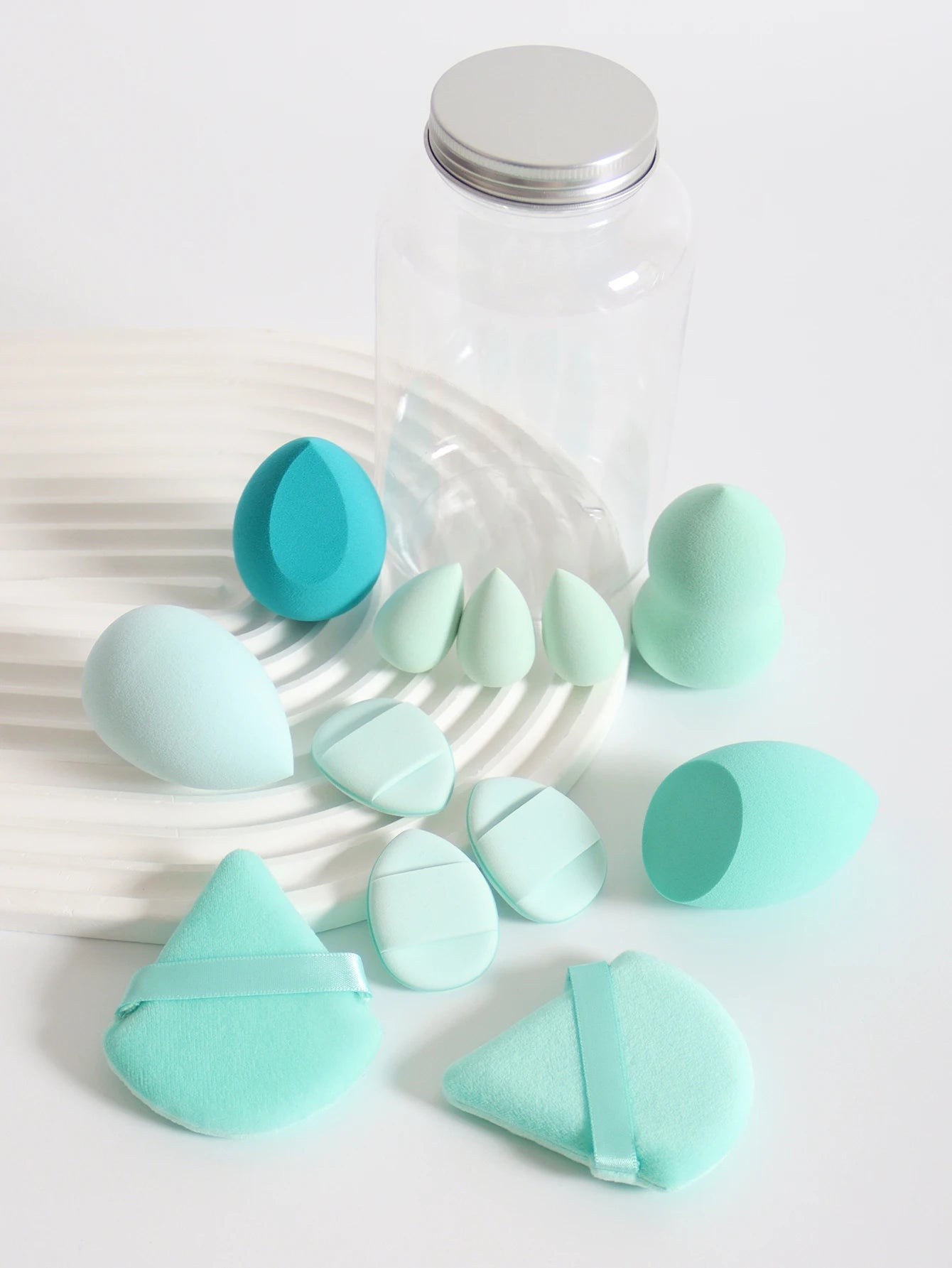 Makeup Sponge Set – 12 Piece Latex Free Sponges with Storage Jar for Wet Dry Use