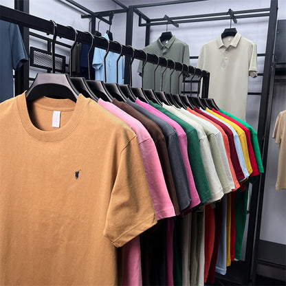 Xiaoma Embroidery Casual Pure Cotton Short Sleeved T-shirt for Young Men, Round Neck Solid Color T-shirt for Men