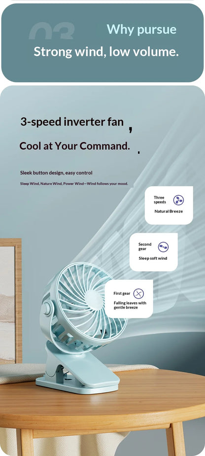 HOMEFISH Portable Rechargeable Clip Fan 720° Rotatable Hanging Fan with Night Light Air Cooler for Outdoor Camping Ventilador