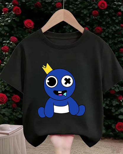 Rainbow friend cartoon pattern boy and girl summer cute round neck fashionable casual short sleeved top
