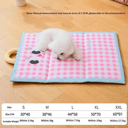 Portable Foldable Cute Plaid Pet Summer Cooling Pad Waterproof Machine Washable Four Season Sleeping Mat For Small Medium Dogs