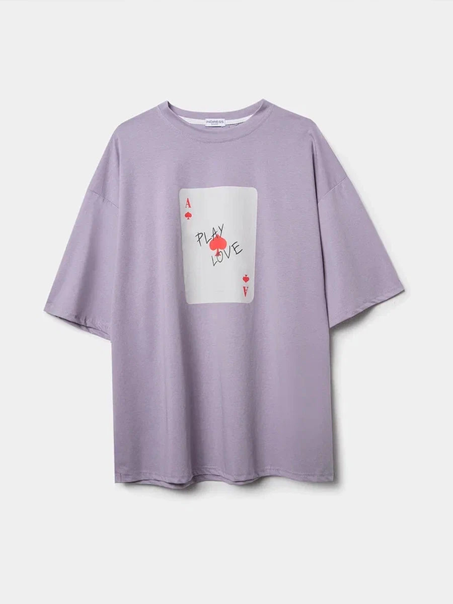 Bornladies Womens Cotton Poker Card T-Shirt - Casual O-Neck Short Sleeve Top