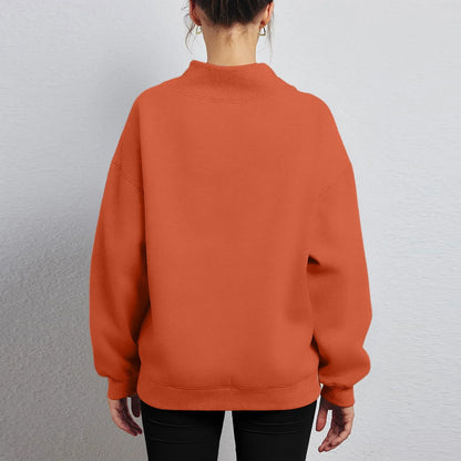 Fashionable Loose High Neck Long Sleeved Solid Color Hoodie for Lady Lazy Style Basic Casual Commuted Pullover Top