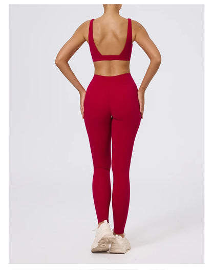 Hearuisavy Summer 2Pcs Women Sports Suit High Impact Push-Up Sports Bra Gym Yoga Tops Underwear High Waist Stretch Fitness Pants