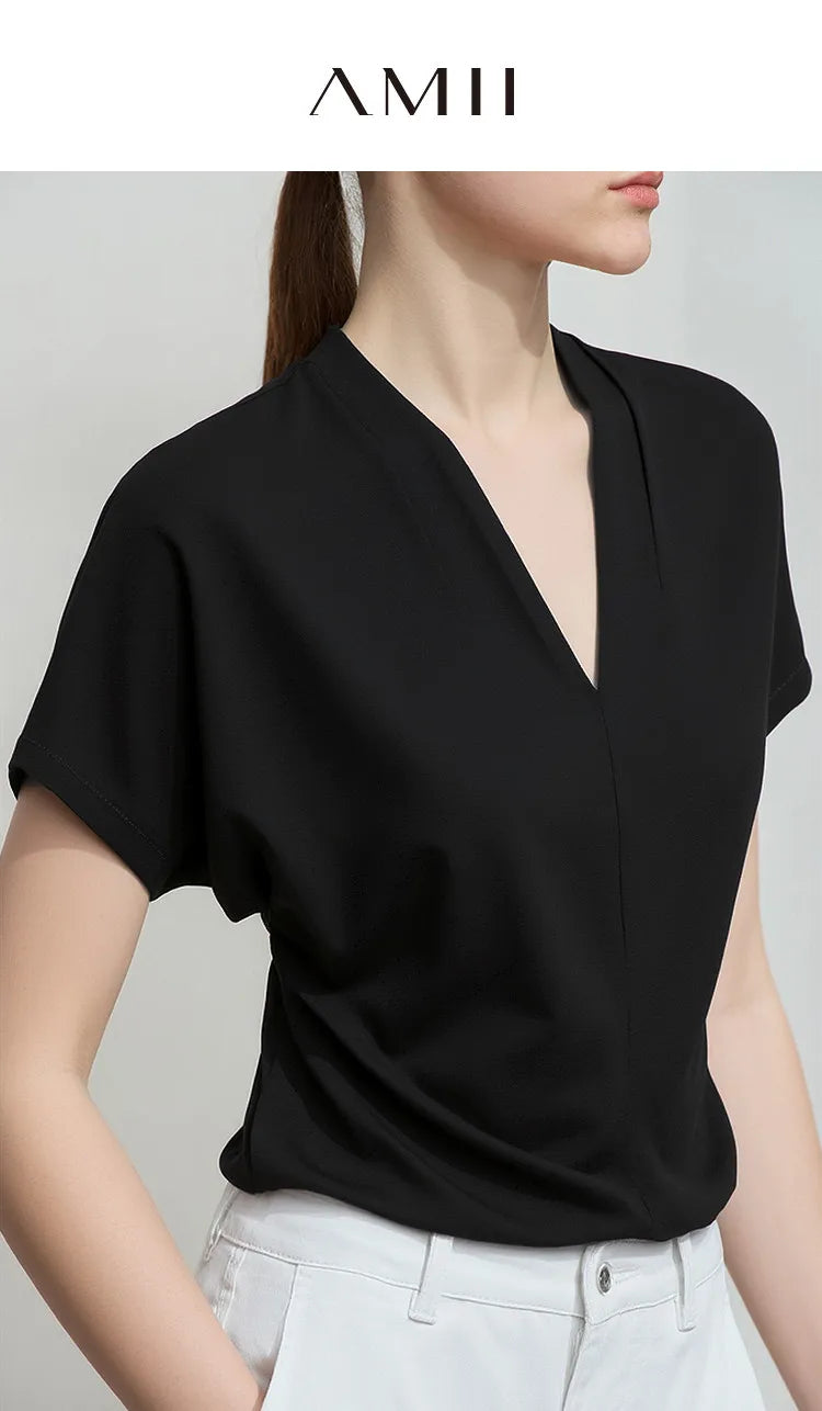 Women's V-Neck T-Shirt – Minimalist Stretch Solid Tee